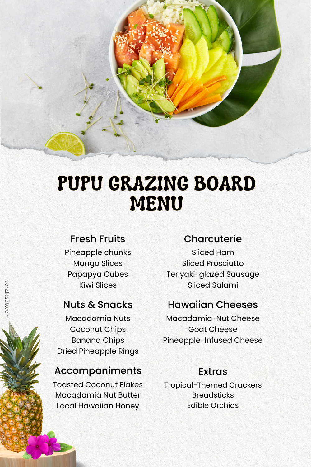 hawaiian pupu grazing board luxury picnic menu ideas