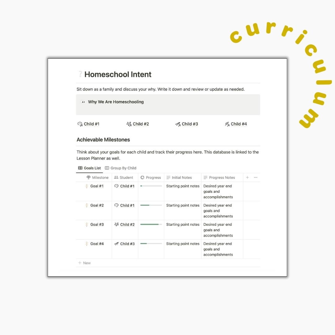 notion homeschool curriculum planning intention layout page template