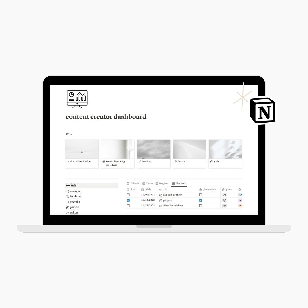 content creator notion dashboard