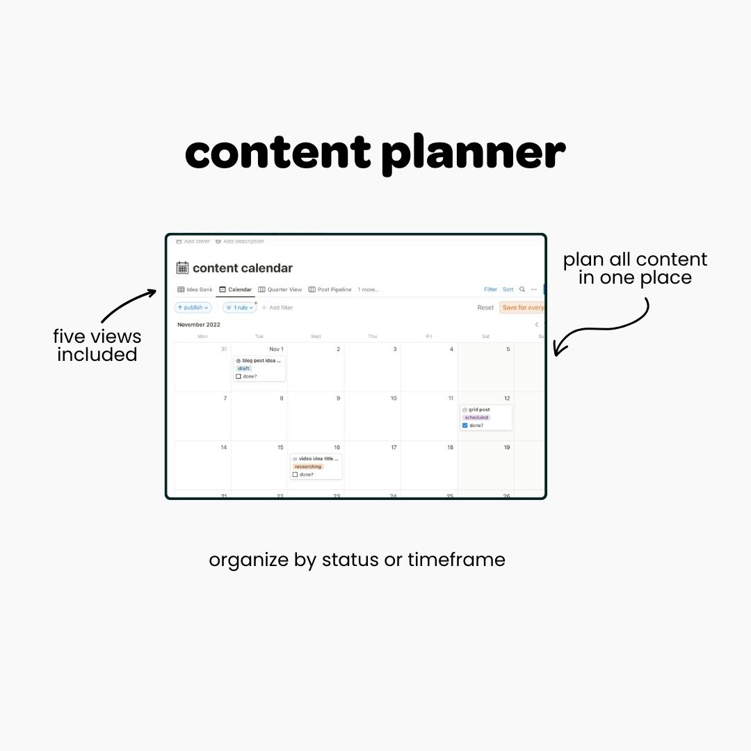 notion content creator dashboard content planner