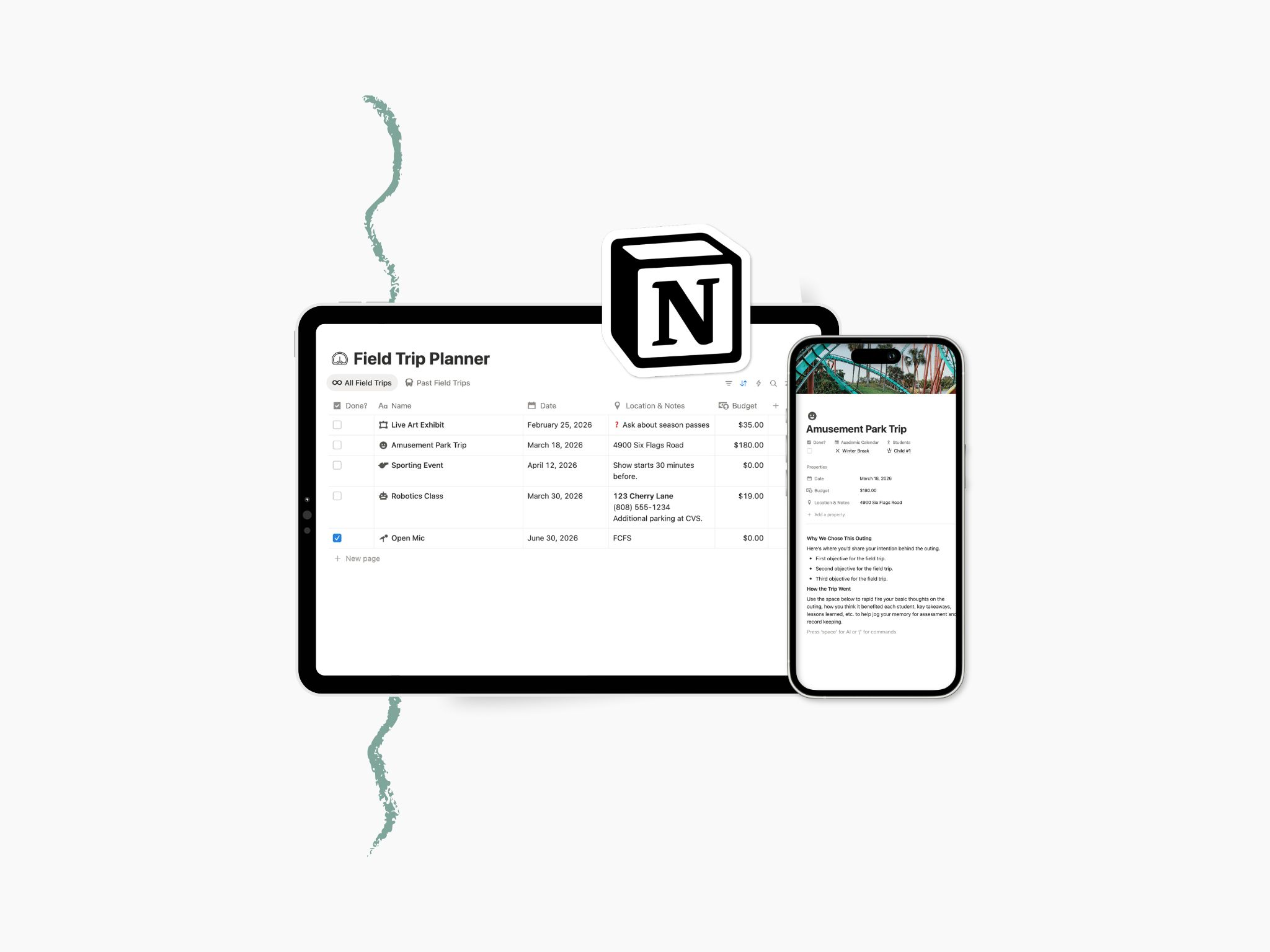 Notion for Homeschool: Field Trip Planner