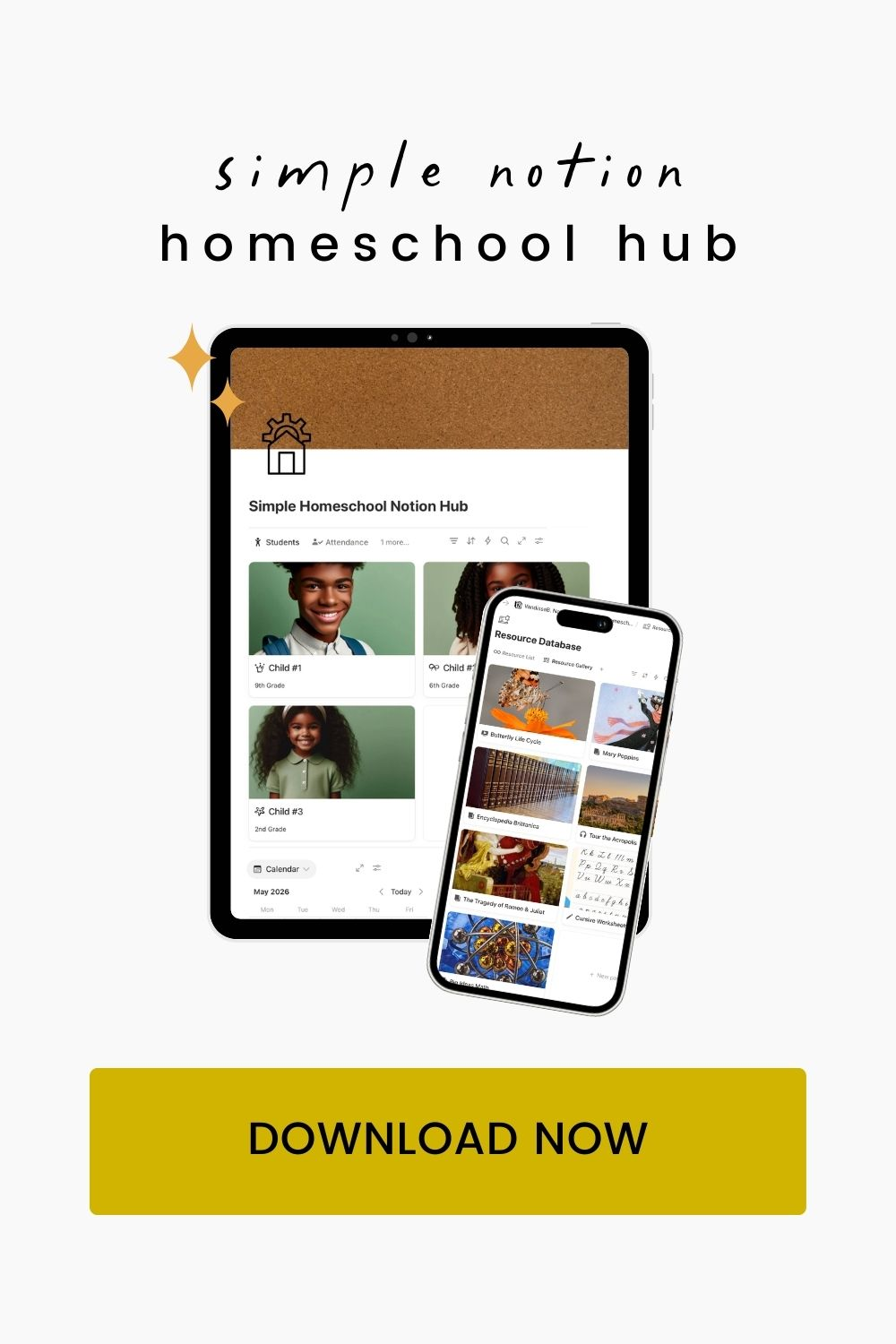 Simple Notion Homeschool Hub